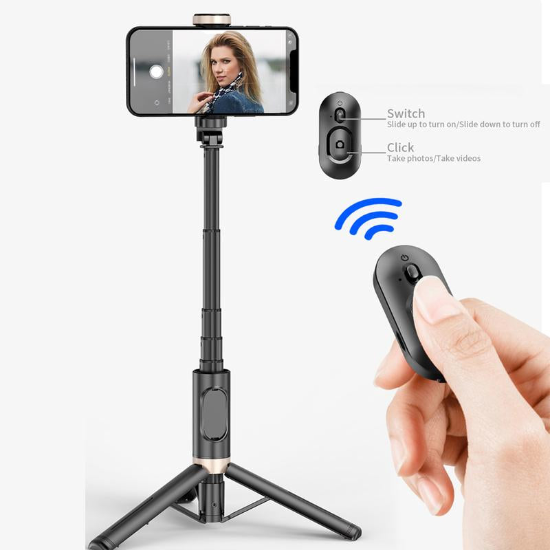 28"Portable Multifunctional Selfie Stick Tripod Aluminum Alloy Lightweight Phone Stand with Wireless Remote Control for Recording Video Selfies Photo Support Horizontal and Vertical Shooting,Extendable Phone Tripod,Compatible with for Iphone Android Phone