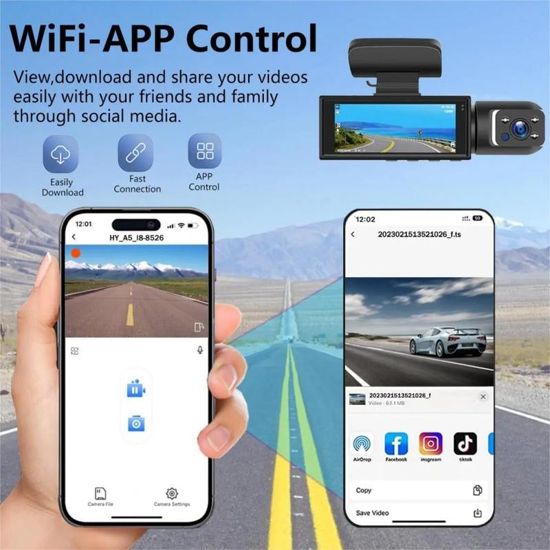 1080P FHD Dual Lens Dashcam with 32GB SD Card, Automotive Wide Angle Front & inside Car Camera with Night Vision & Loop Recording, Car Electronics