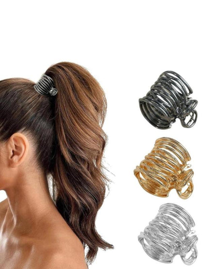 3Pcs Plain Geometric Design Metal Ponytail Holders Hair Claws, Casual and Versatile Nonslip Hair Claws, Hair Accessories for Women, Daily Use, Party, Travel, Fall Outfits, Fall Freshness